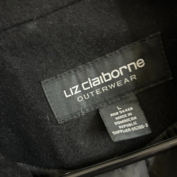 Liz Claiborne Black Pea Coat with Gold Buttons - Picture 2 of 3